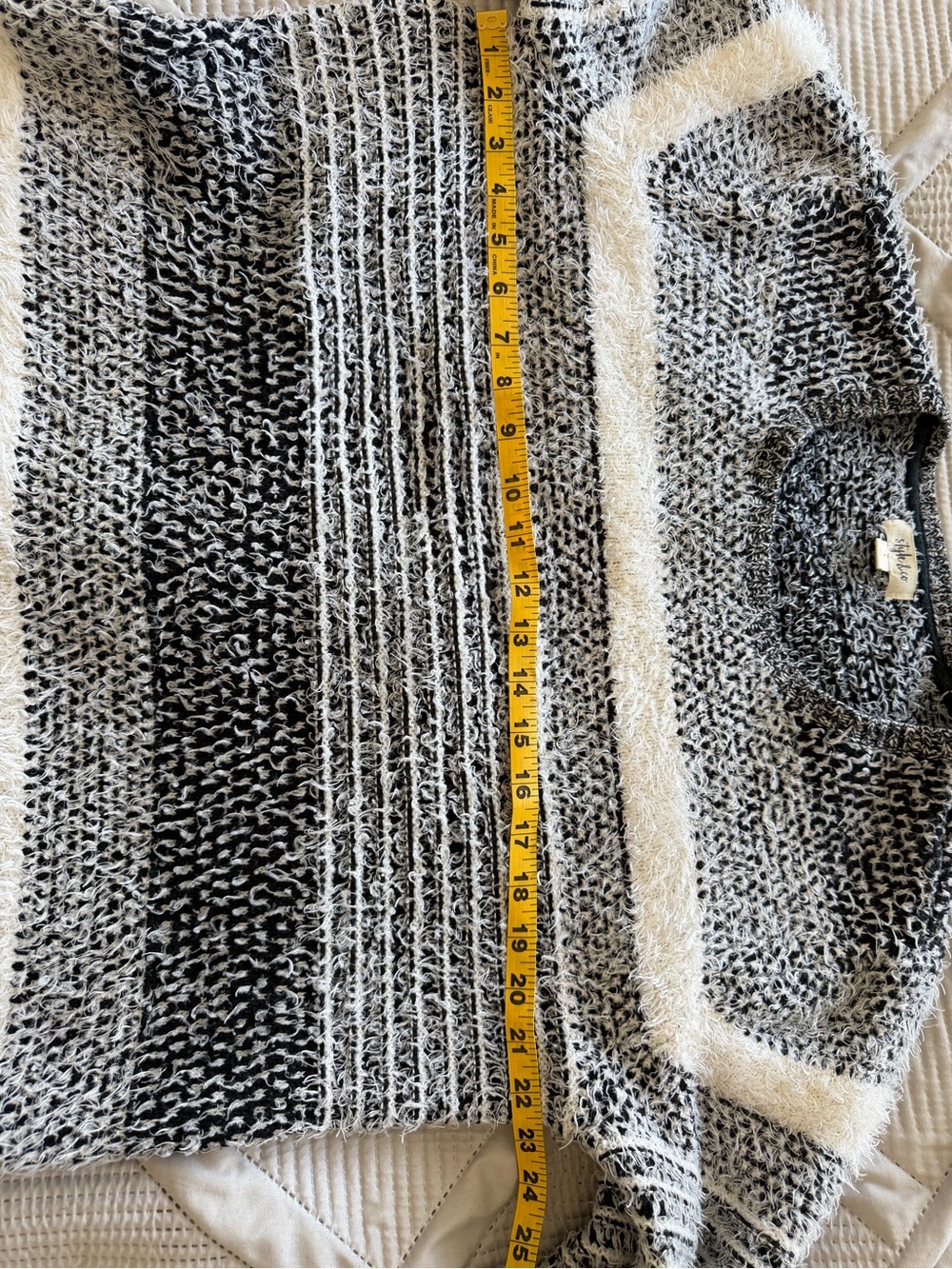 Style & Co. Fuzzy Striped Crewneck Sweater - Black & White - Picture 6 of 8